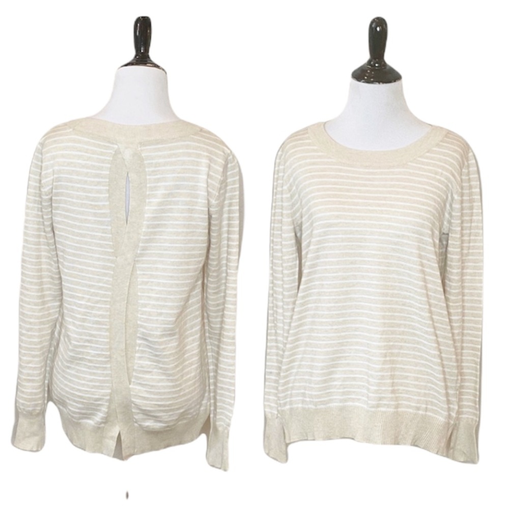 Eight 18 Stripped Tan White Sweater Back Detail Pullover Small